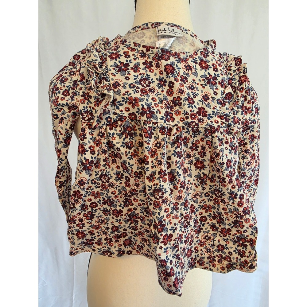 Nicole Miller New York Kids Girls Floral Print Ruffle Sleeve Babydoll Top Size 5